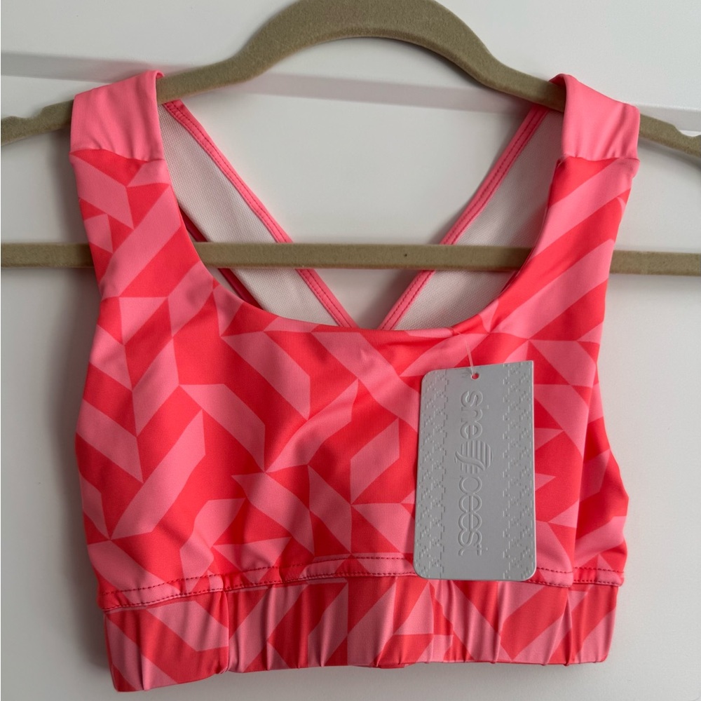 Shebeest Pink Geometric Sports Bra Head Above Water Deep Dive Small
